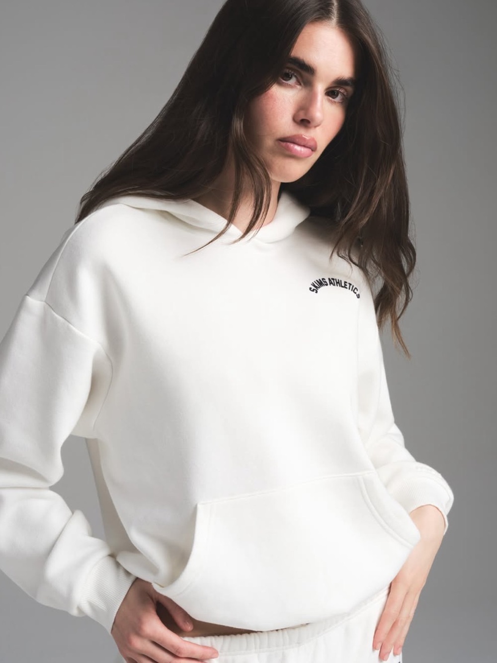 SKIMS COTTON FLEECE CLASSIC PULLOVER HOODIE, Marble with Logo, Small, NWT!